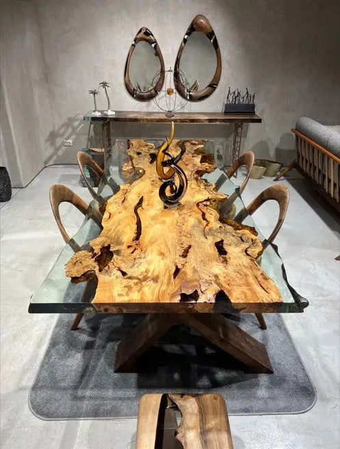 Natural Linden Wood and Epoxy Side Dining Table – image 5