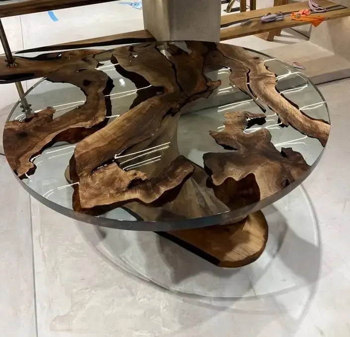 Round Walnut and Epoxy Table with Vortex Base – image 4