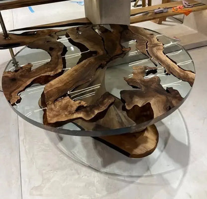 Round Walnut and Epoxy Table with Vortex Base – image 4
