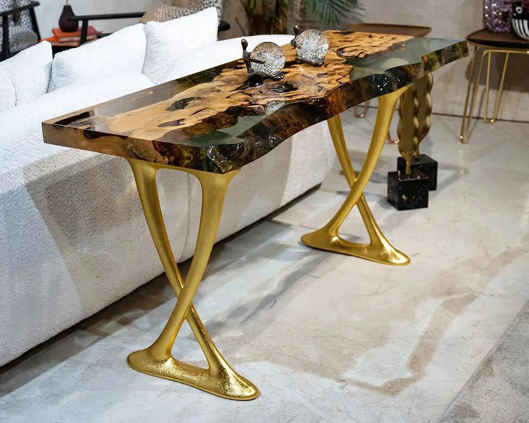 Live-Edge Linden Wood and Resin Console Table – image 1