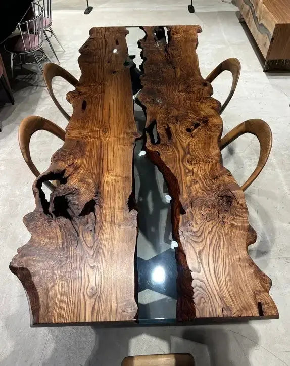 Live-Edge Chestnut and Epoxy River Dining Table – image 8