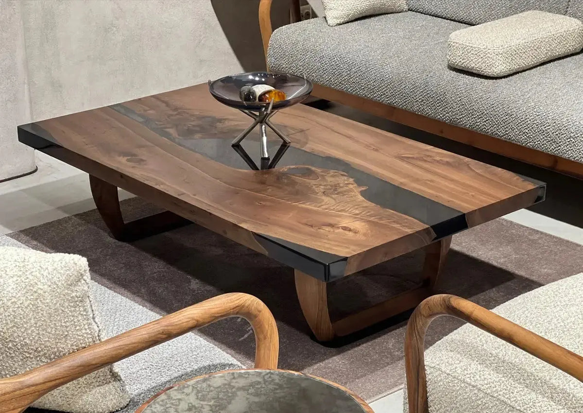 Smoke Resin Coffee Table with Walnut Legs – image 2