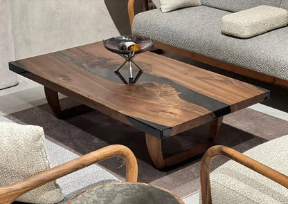 Smoke Resin Coffee Table with Walnut Legs – image 2
