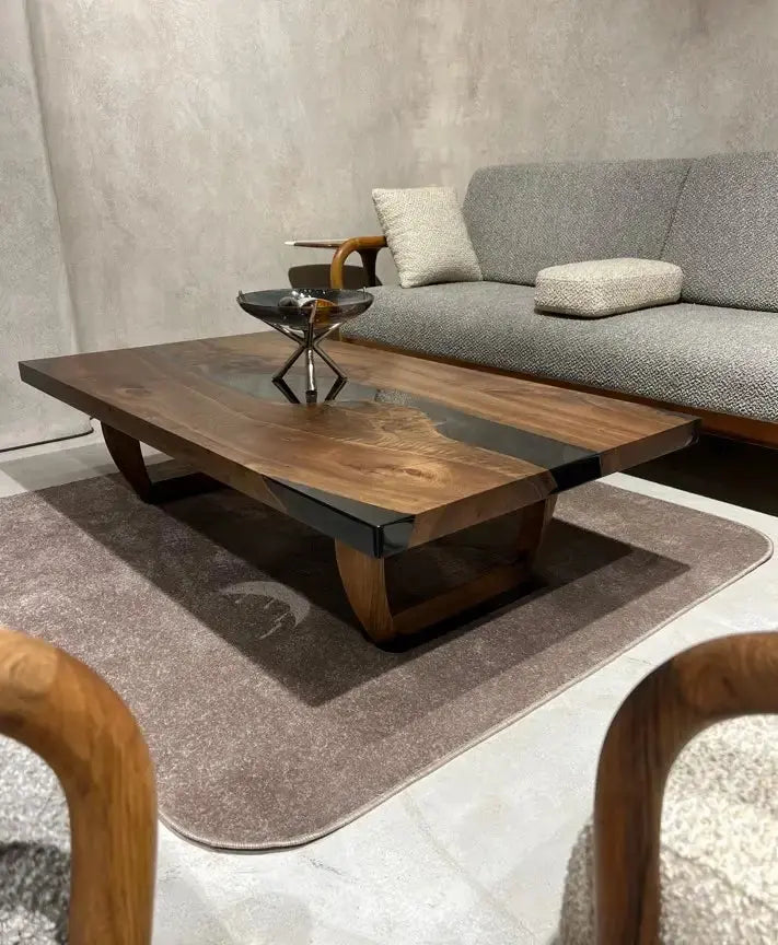 Smoke Resin Coffee Table with Walnut Legs – image 4