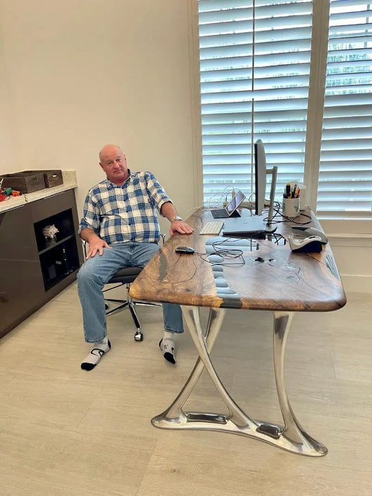 Custom Walnut and Epoxy Dining Table with Aluminum Base – image 2