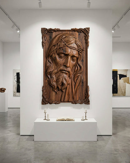 Hand-Carved Walnut Jesus Wall Relief – image 3