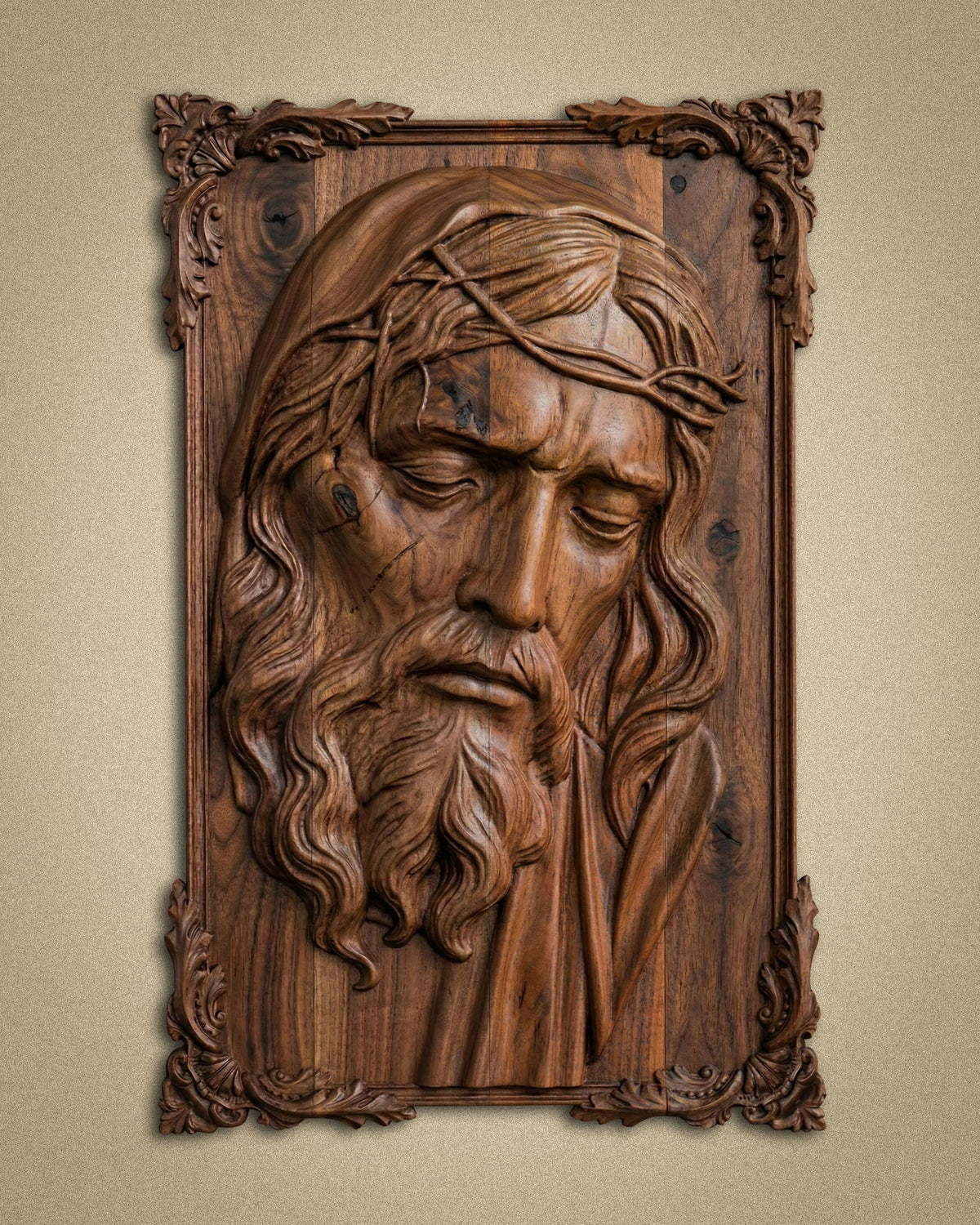 Hand-Carved Walnut Jesus Wall Relief – image 1