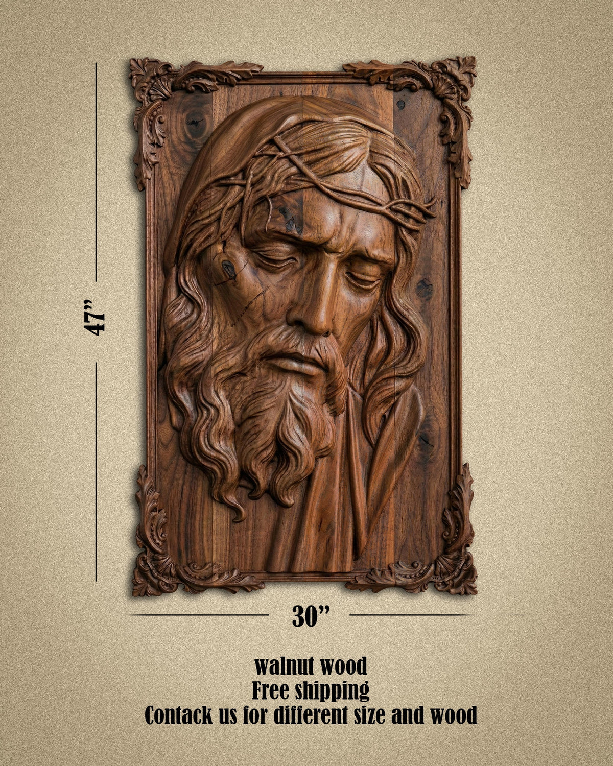 Hand-Carved Walnut Jesus Wall Relief – image 4