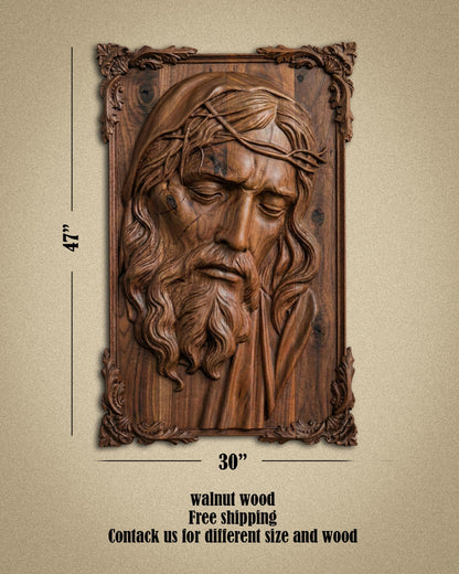 Hand-Carved Walnut Jesus Wall Relief – image 4