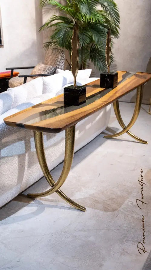 Walnut and Epoxy Console Table with Sculptural Base – image 3