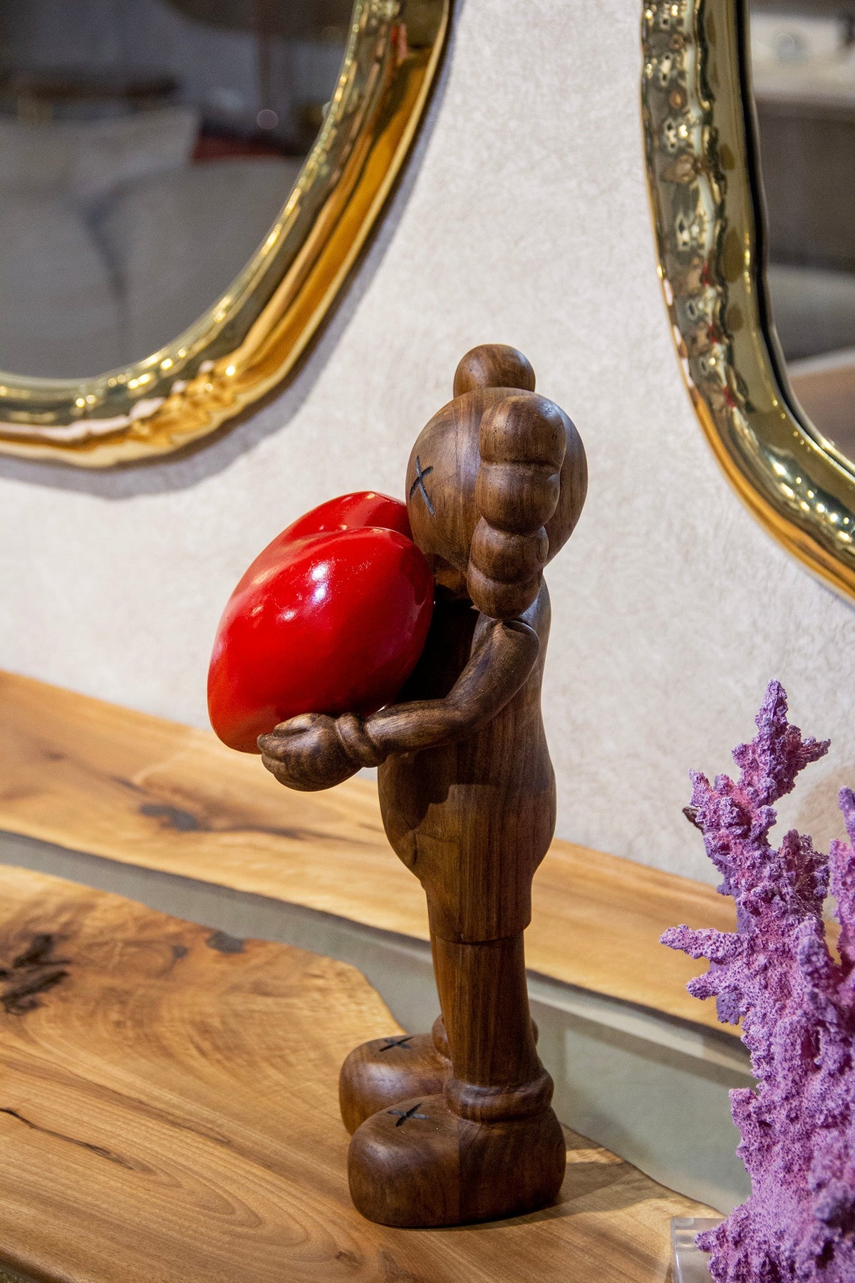 Handcrafted Wood Figure Sculpture with Heart – image 5