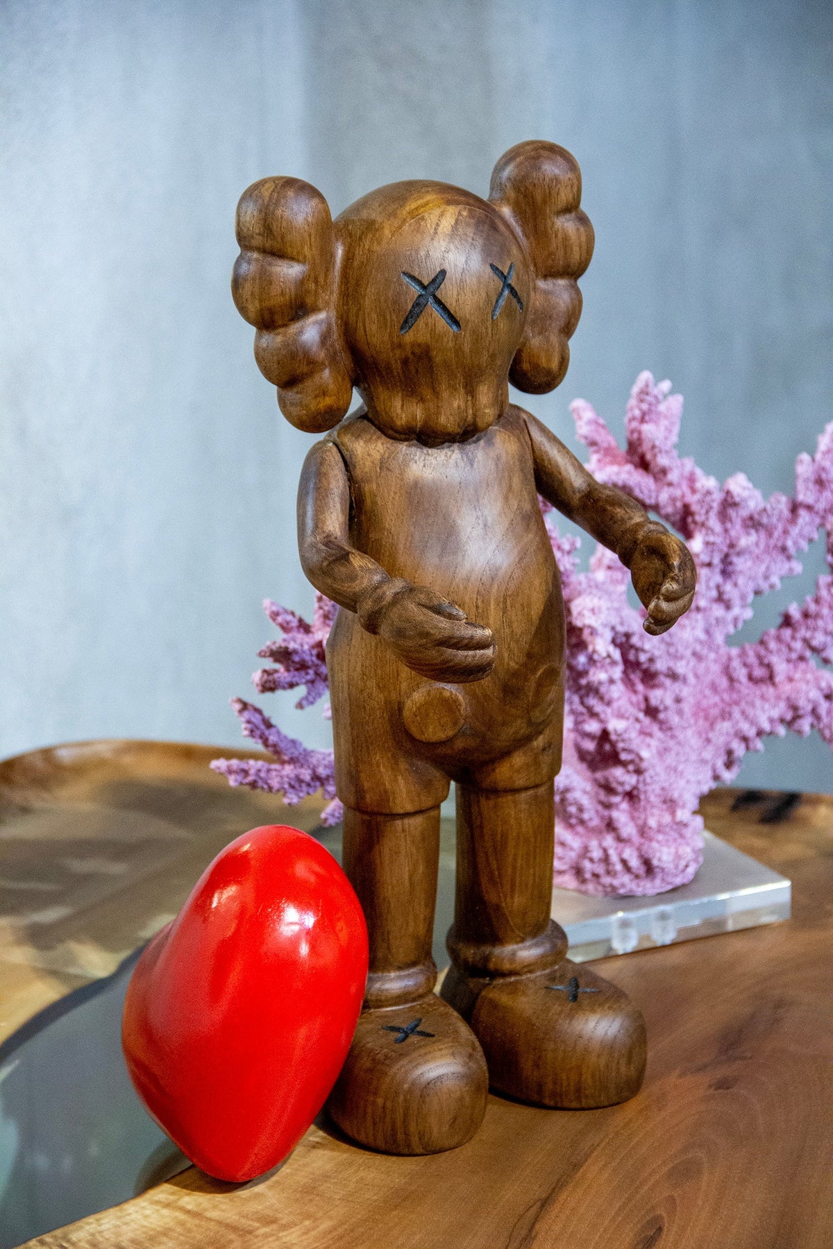Handcrafted Wood Figure Sculpture with Heart – image 4