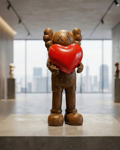 Handcrafted Wood Figure Sculpture with Heart – image 1