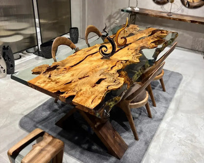 Natural Linden Wood and Epoxy Side Dining Table – image 1
