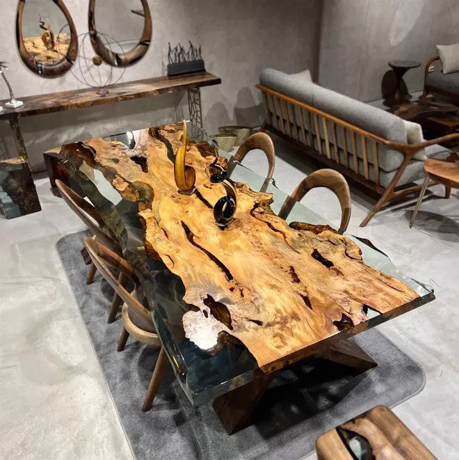 Natural Linden Wood and Epoxy Side Dining Table – image 2