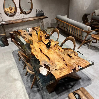 Natural Linden Wood and Epoxy Side Dining Table – image 2