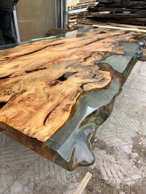 Natural Linden Wood and Epoxy Side Dining Table – image 6