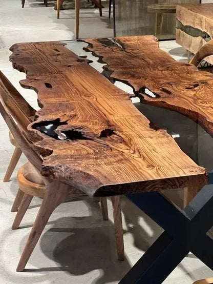 Live-Edge Chestnut and Epoxy River Dining Table – image 9