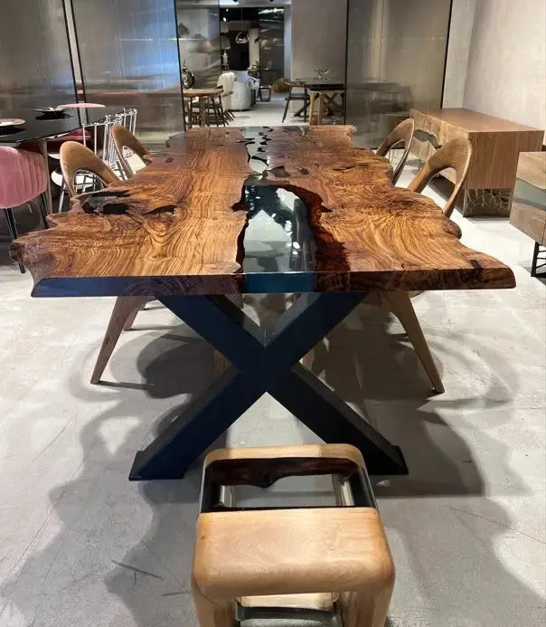 Live-Edge Chestnut and Epoxy River Dining Table – image 10