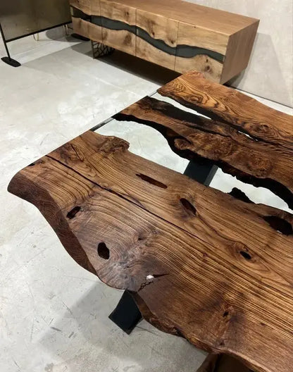 Live-Edge Chestnut and Epoxy River Dining Table – image 11