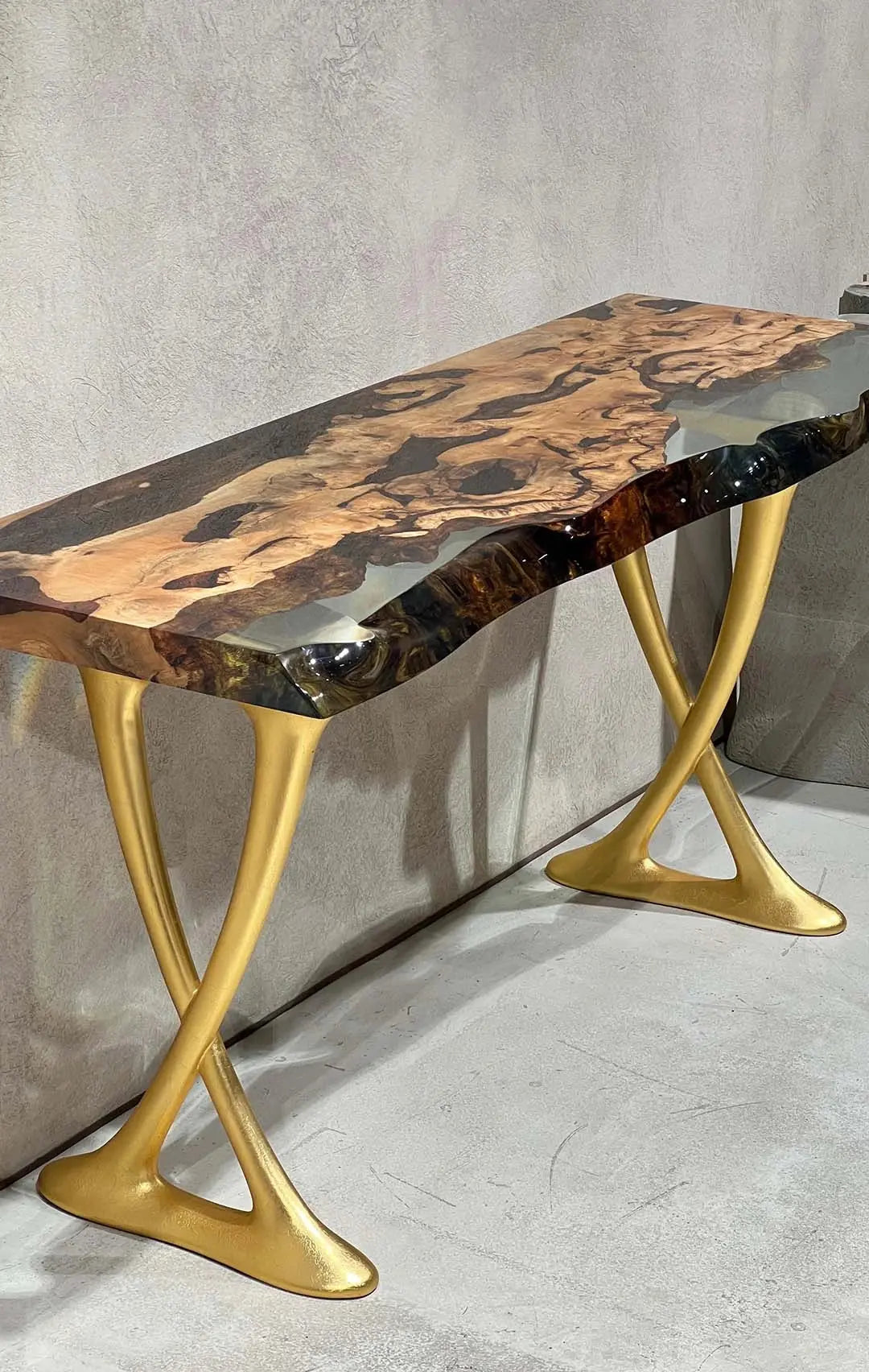Live-Edge Linden Wood and Resin Console Table – image 8