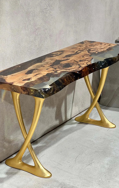Live-Edge Linden Wood and Resin Console Table – image 8