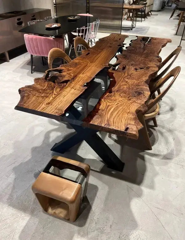 Live-Edge Chestnut and Epoxy River Dining Table – image 2