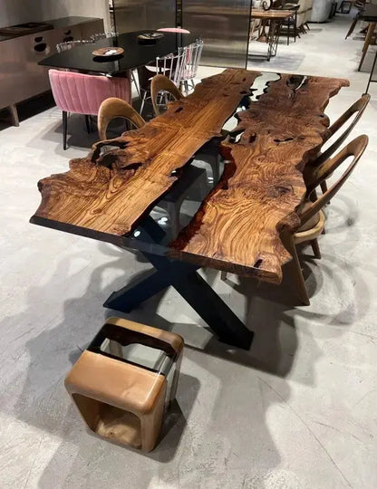 Live-Edge Chestnut and Epoxy River Dining Table – image 2