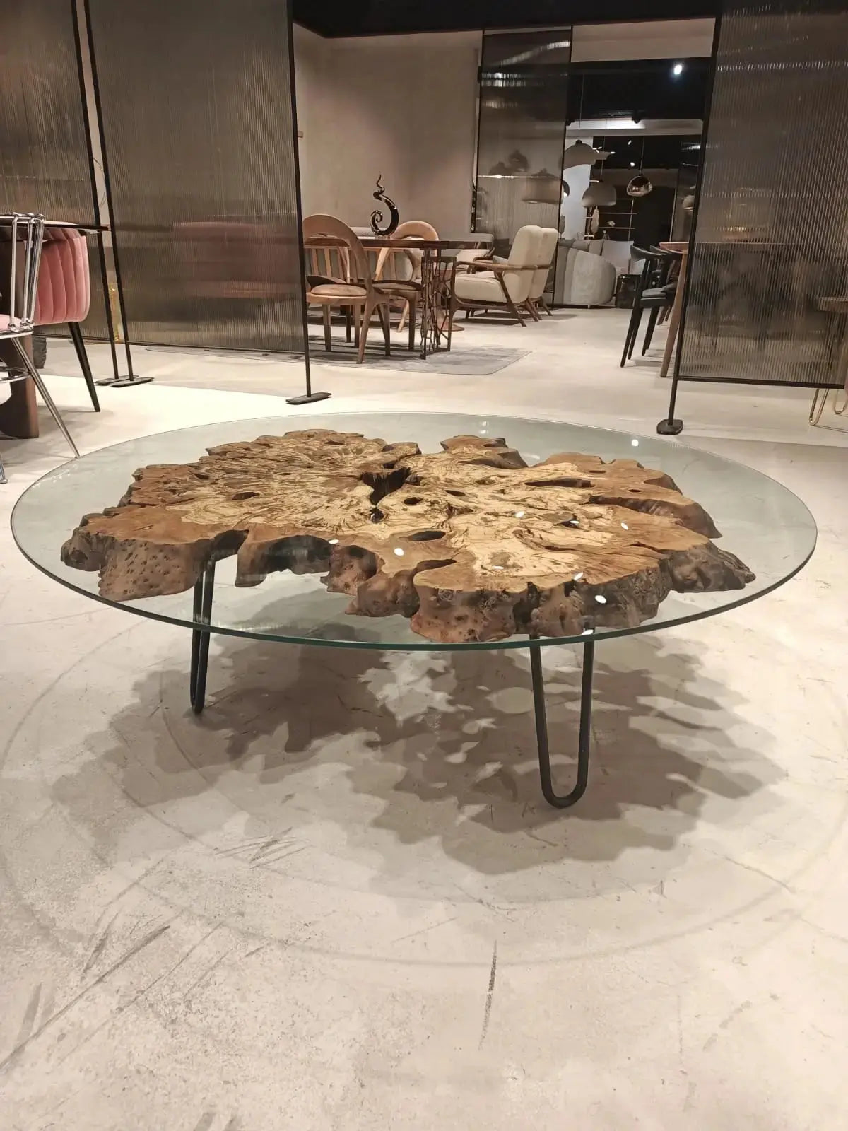 Rustic Olive Wood Coffee Table with Glass Top – image 5