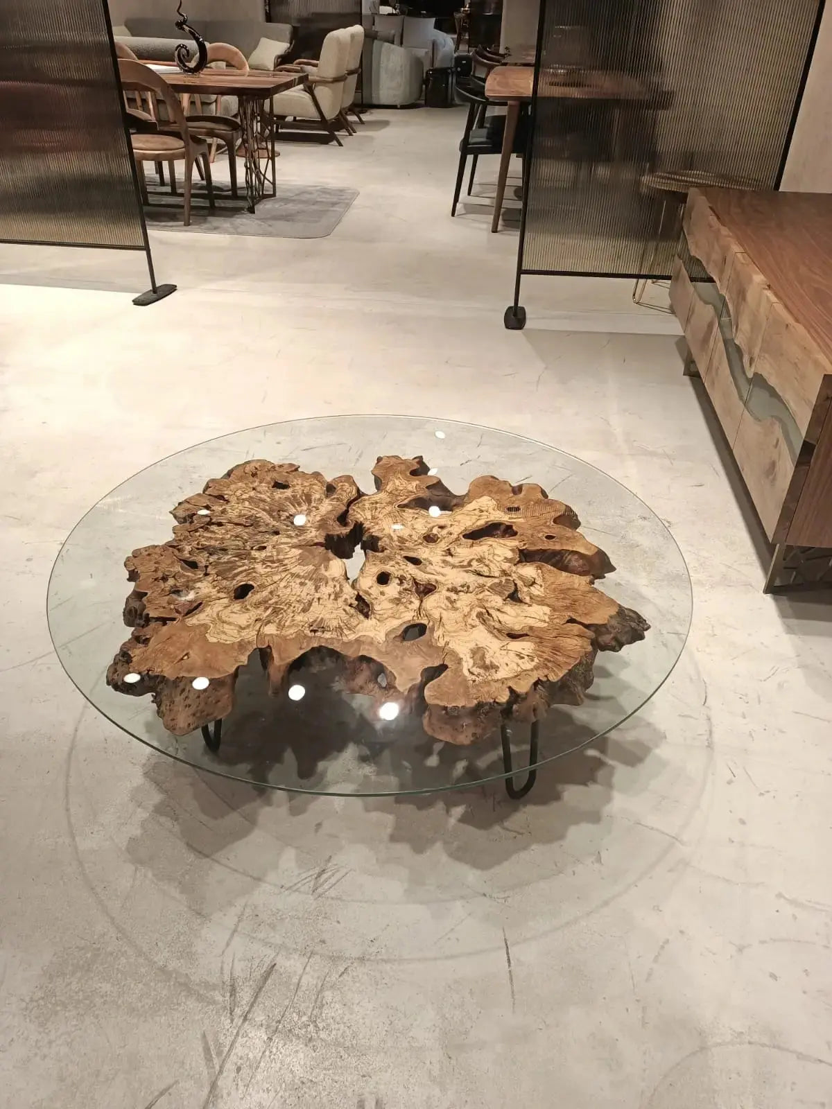 Rustic Olive Wood Coffee Table with Glass Top – image 6