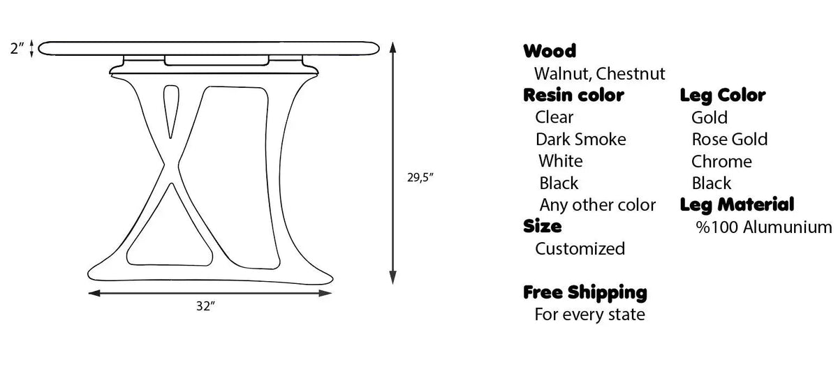 Custom Walnut and Epoxy Dining Table with Aluminum Base – image 3