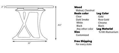 Custom Walnut and Epoxy Dining Table with Aluminum Base – image 3