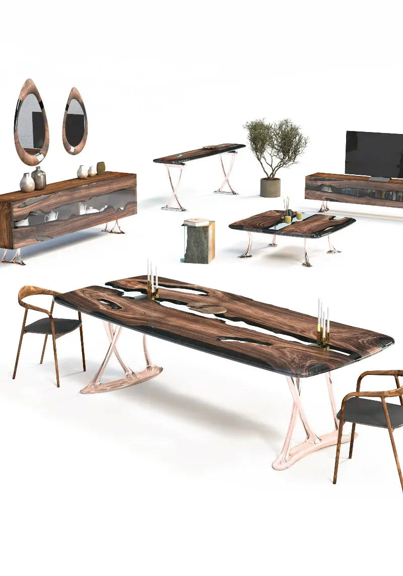 Custom Walnut and Epoxy Dining Table with Aluminum Base – image 19