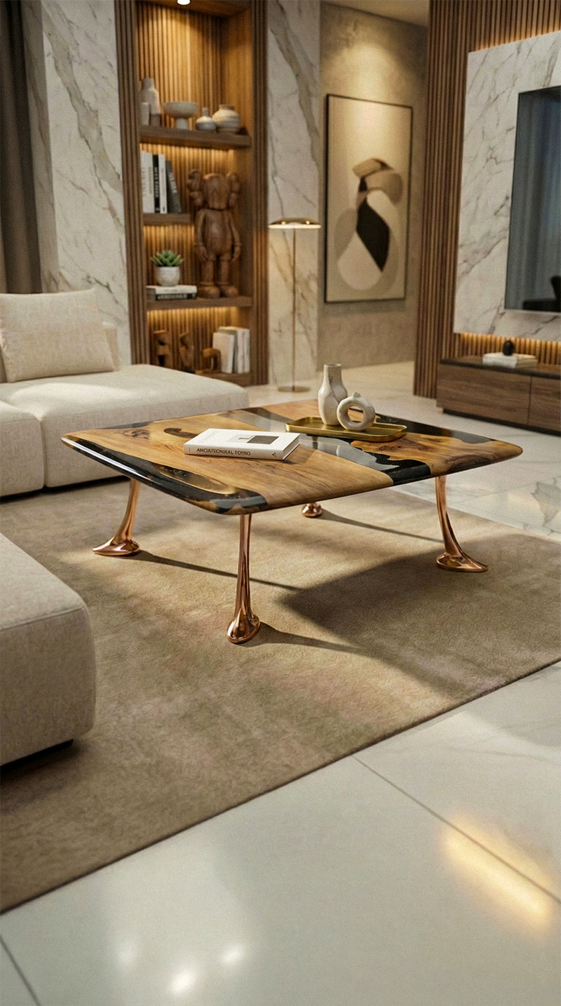 Walnut and Epoxy River Coffee Table with Sculptural Base – image 2