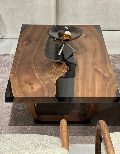 Smoke Resin Coffee Table with Walnut Legs – image 5