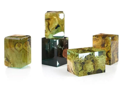 Resin Cube Side Table and Wood Stool – image 1