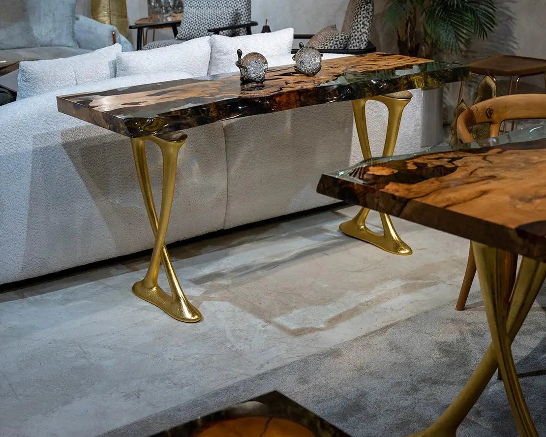 Live-Edge Linden Wood and Resin Console Table – image 6