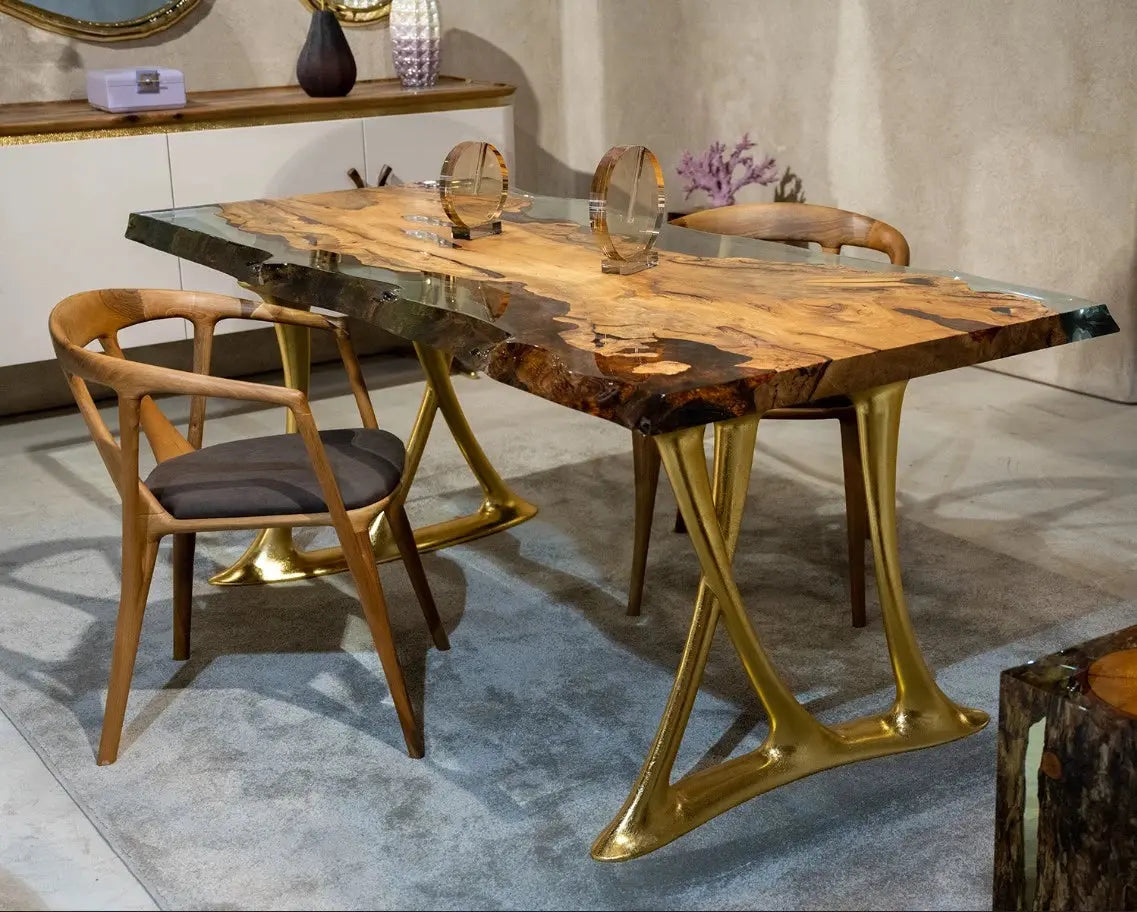 Natural Linden Wood and Epoxy Table with Aluminum Legs – image 1