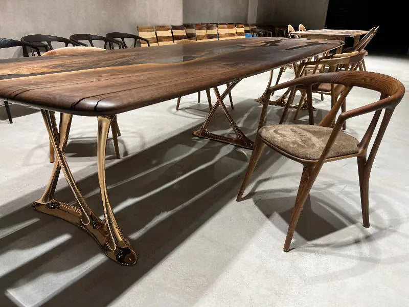 Custom Walnut and Epoxy Dining Table with Aluminum Base – image 12