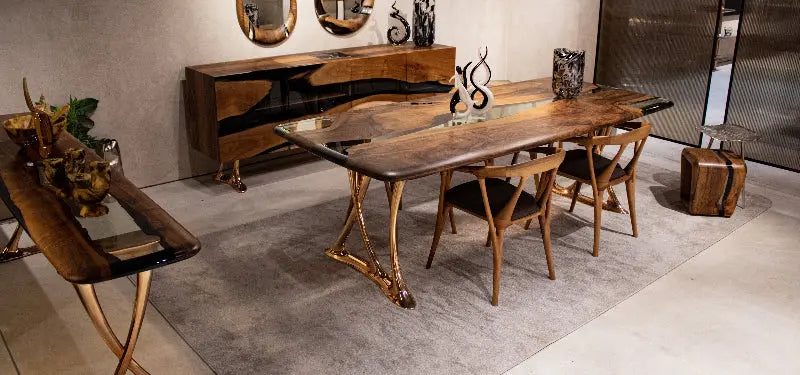 Custom Walnut and Epoxy Dining Table with Aluminum Base – image 8