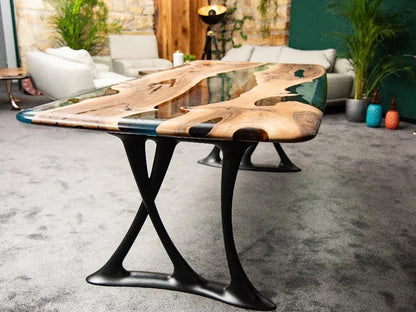 Custom Walnut and Epoxy Dining Table with Aluminum Base – image 5