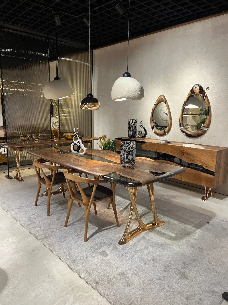 Custom Walnut and Epoxy Dining Table with Aluminum Base – image 14