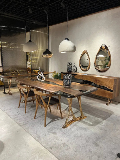 Custom Walnut and Epoxy Dining Table with Aluminum Base – image 14