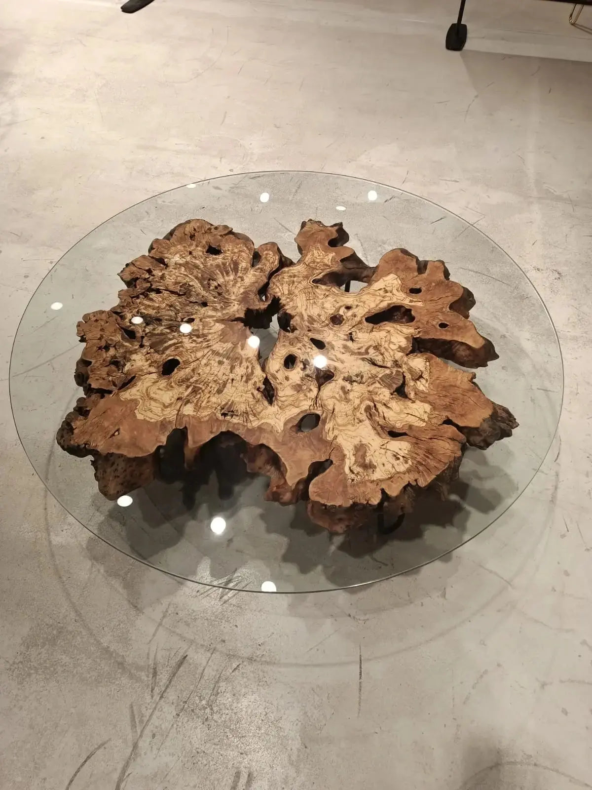 Rustic Olive Wood Coffee Table with Glass Top – image 7