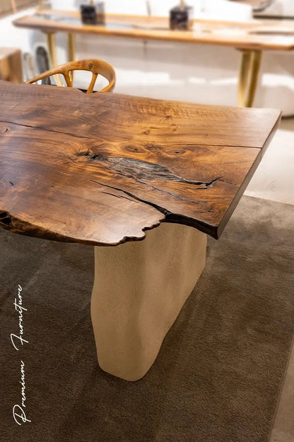 Wabi-Sabi Walnut Dining Table with Stone-Inspired Legs – image 7