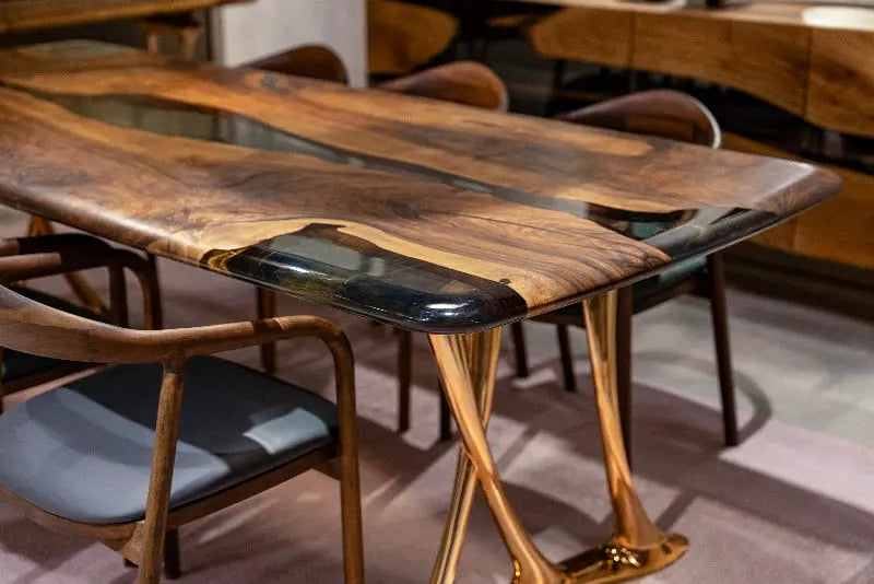 Custom Walnut and Epoxy Dining Table with Aluminum Base – image 13