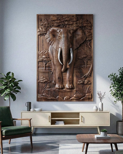 African Elephant 3D Wood Wall Relief – image 1