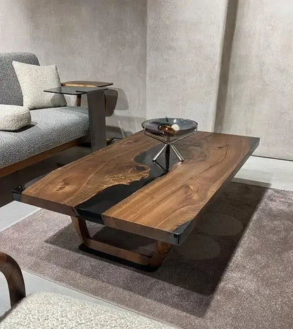 Smoke Resin Coffee Table with Walnut Legs – image 6