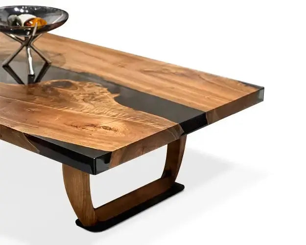 Smoke Resin Coffee Table with Walnut Legs – image 1