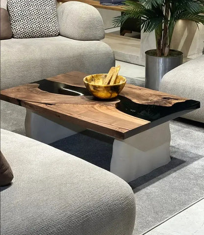 Walnut and Epoxy Coffee Table with Stone-Inspired Legs – image 3